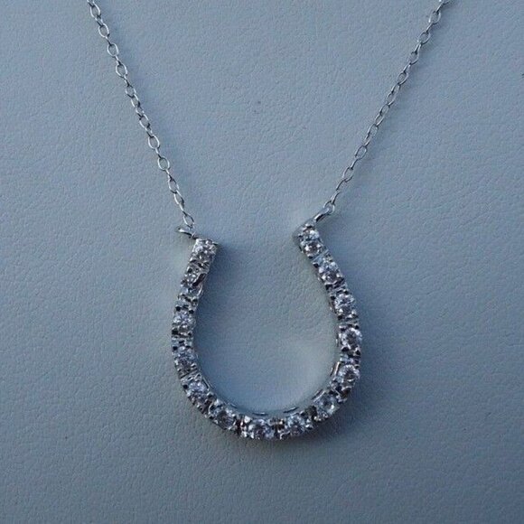 925 STERLING SILVER DESIGNERS "HORSE SHOE"NECKLACE PENDANT SIMULATED DIAMONDS - Picture 5 of 6